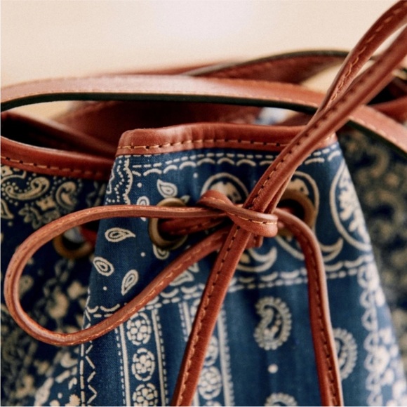 NWT Sezane Mini Farrow Crossbody Bucket Bag in Blue Bandana print - Picture 7 of 10